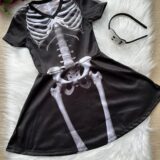 Fantasia Infantil Menina Esqueleto Halloween com Tiara