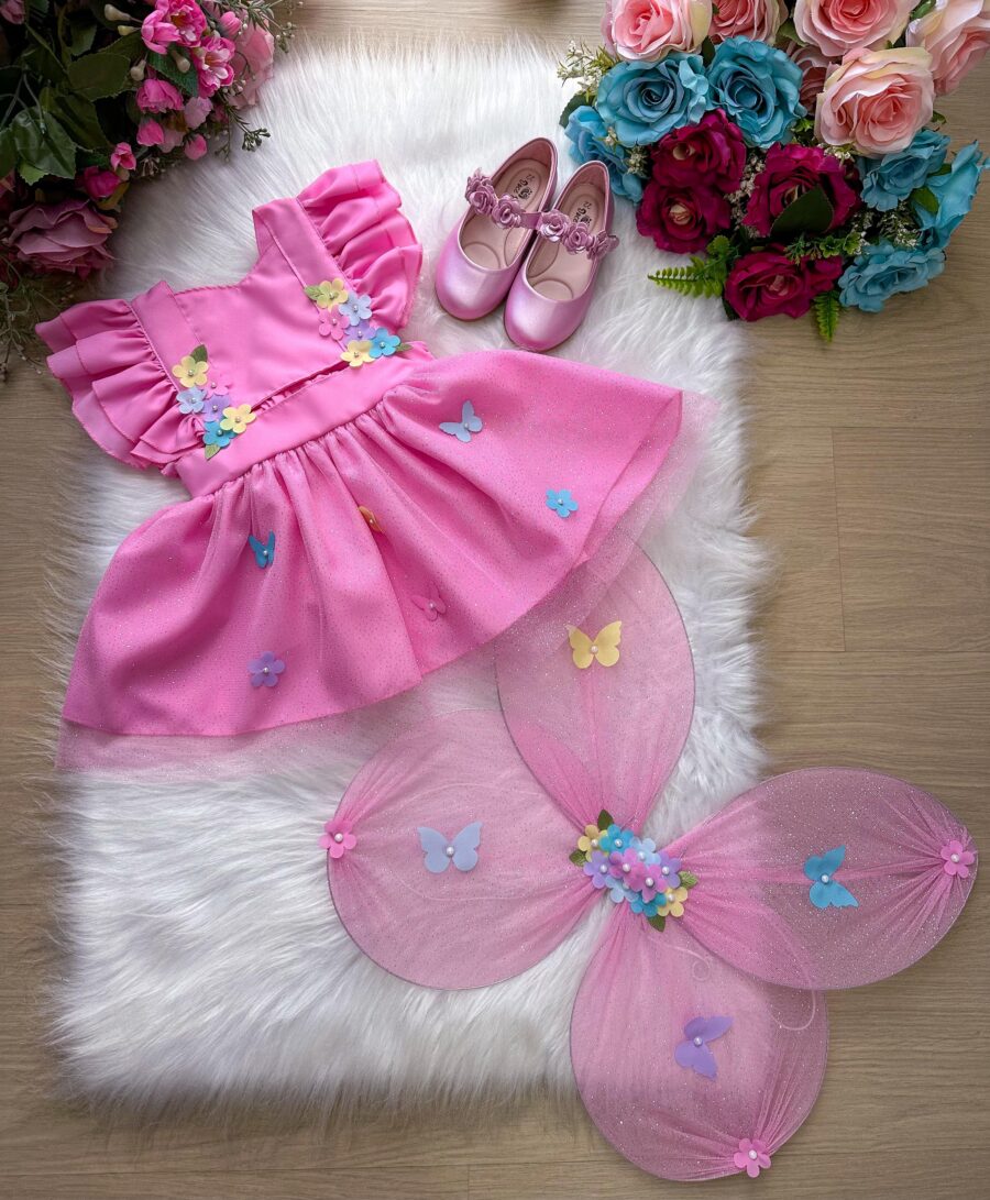 Romper Vestido Infantil Belli Jardim Encantado Rosa