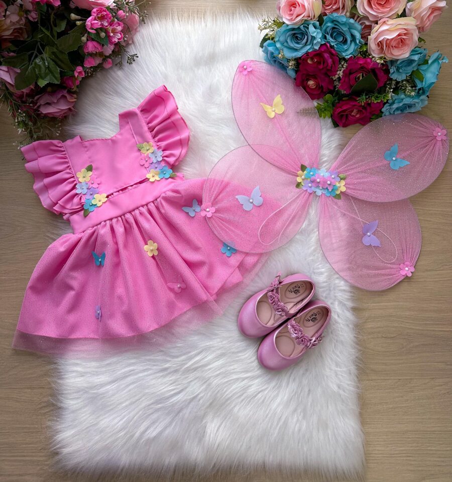 Romper Vestido Infantil Belli Jardim Encantado Rosa