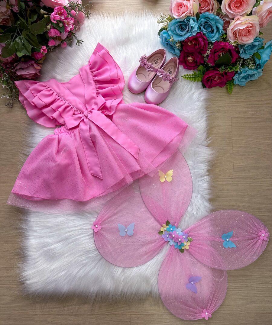 Romper Vestido Infantil Belli Jardim Encantado Rosa