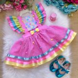 Romper Vestido Infantil Circo Doceria Candy Rosa com Laço