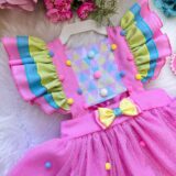 Romper Vestido Infantil Circo Doceria Candy Rosa com Laço