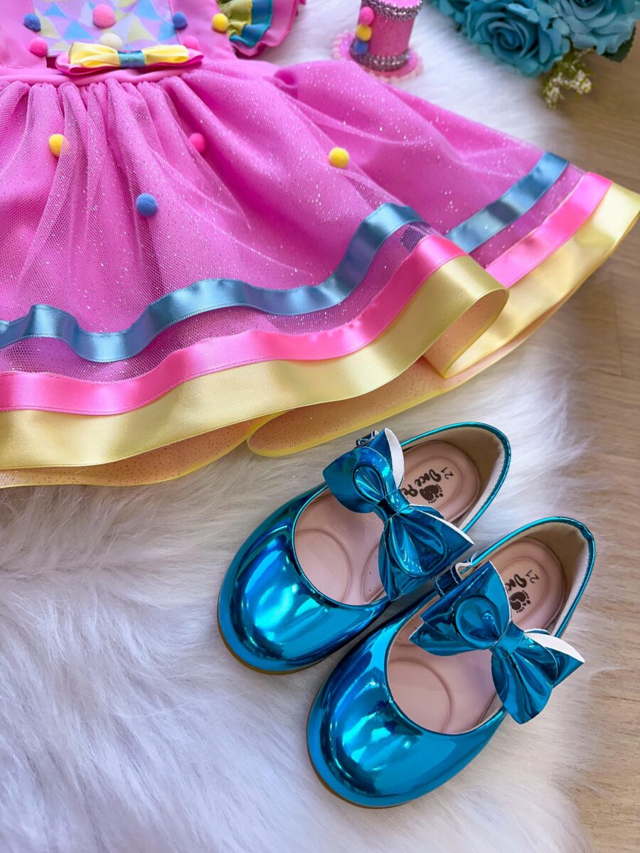 Romper Vestido Infantil Circo Doceria Candy Rosa com Laço