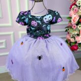 Fantasia Bruxinha Halloween Infantil Saia Lilás com Capa