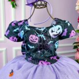 Fantasia Bruxinha Halloween Infantil Saia Lilás com Capa