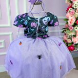 Fantasia Bruxinha Halloween Infantil Saia Lilás com Capa