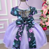 Fantasia Bruxinha Halloween Infantil Saia Lilás com Capa