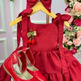 Vestido Infantil Blogueirinha Cerejinha Vermelho com Laço