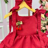 Vestido Infantil Blogueirinha Cerejinha Vermelho com Laço