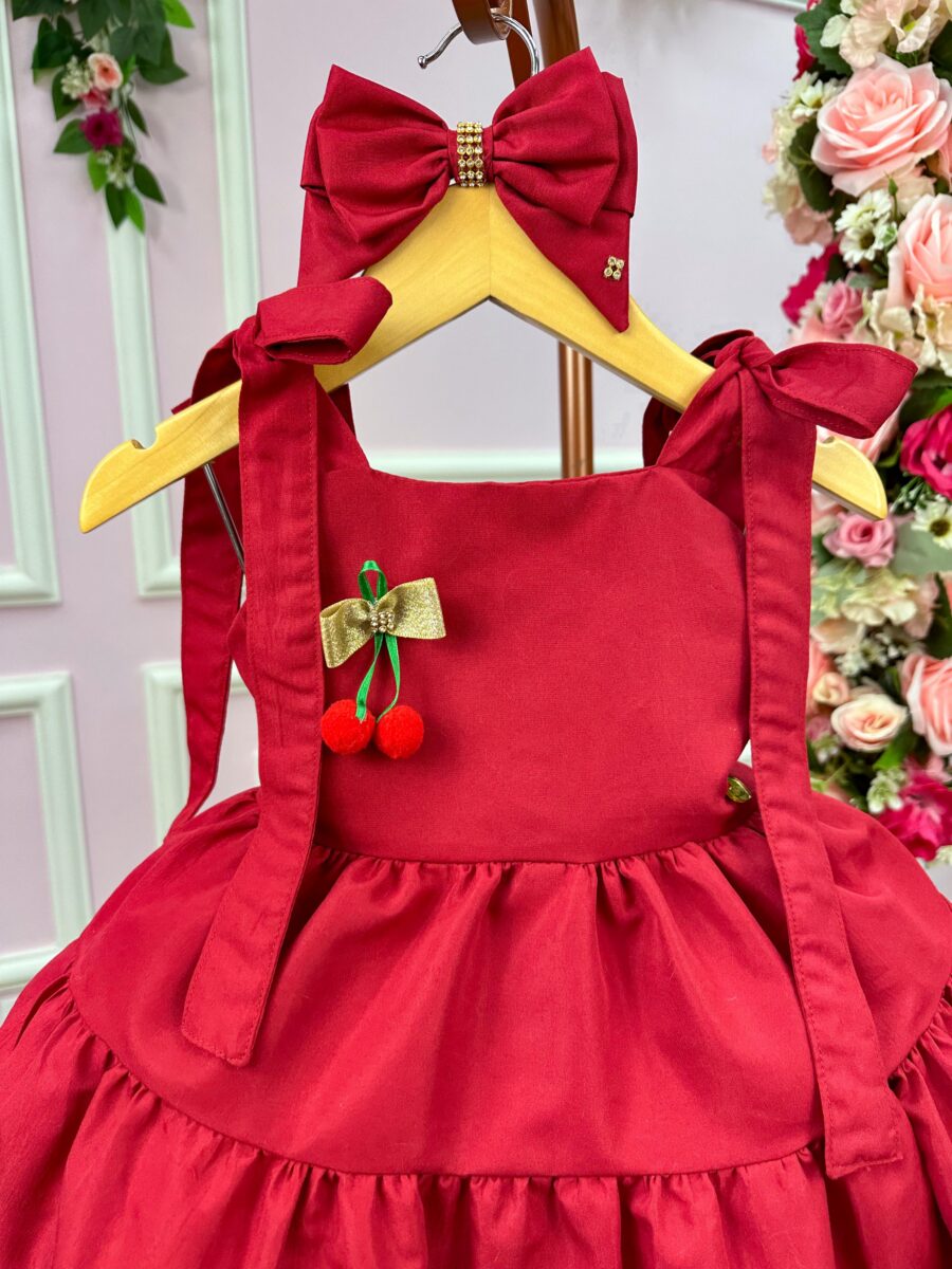 Vestido Infantil Blogueirinha Cerejinha Vermelho com Laço