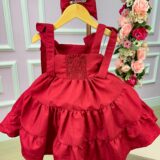 Vestido Infantil Blogueirinha Cerejinha Vermelho com Laço