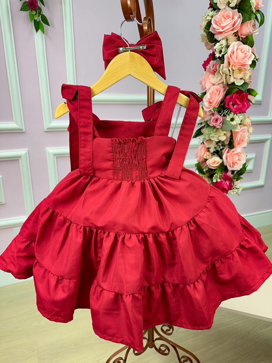 Vestido Infantil Blogueirinha Cerejinha Vermelho com Laço