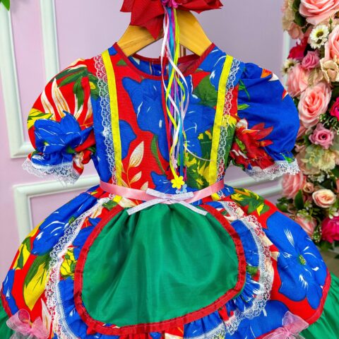 Vestido Junino Infantil Olga Chita Vermelho com Shortinho