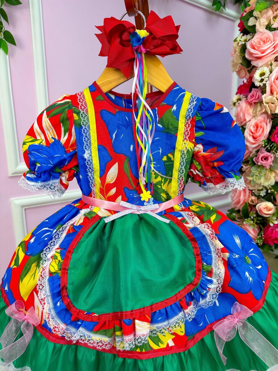 Vestido Junino Infantil Olga Chita Vermelho com Shortinho