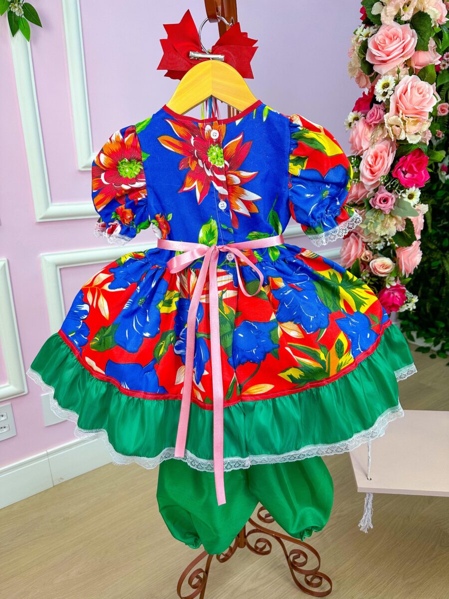 Vestido Junino Infantil Olga Chita Vermelho com Shortinho