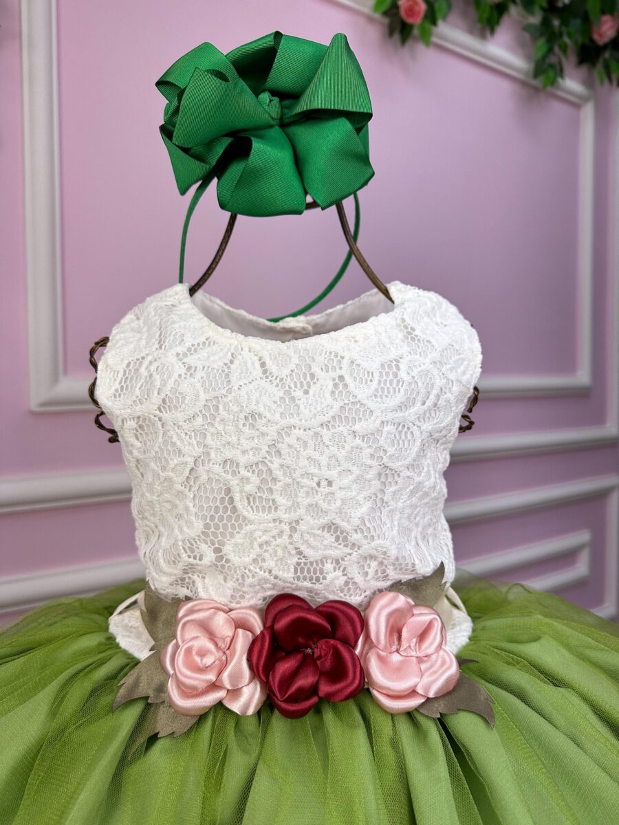 Vestido Juvenil Vila Lele Ivete Busto Off e Saia Verde