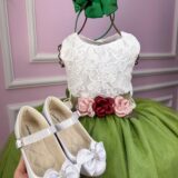 Vestido Juvenil Vila Lele Ivete Busto Off e Saia Verde