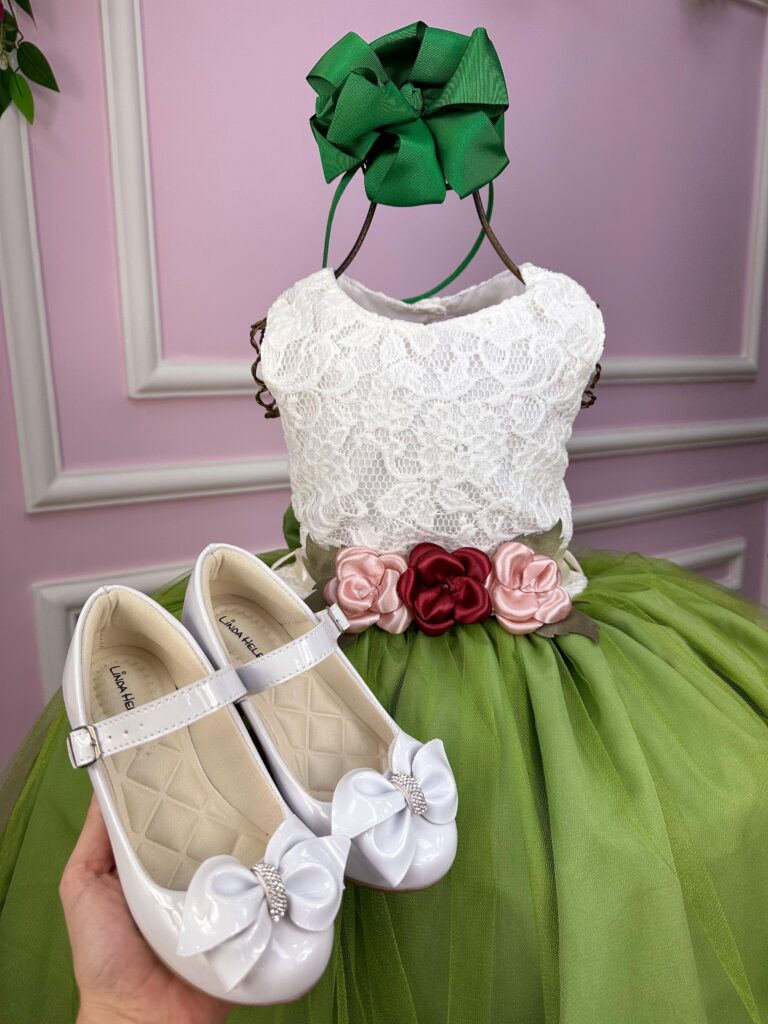 Vestido Juvenil Vila Lele Ivete Busto Off e Saia Verde