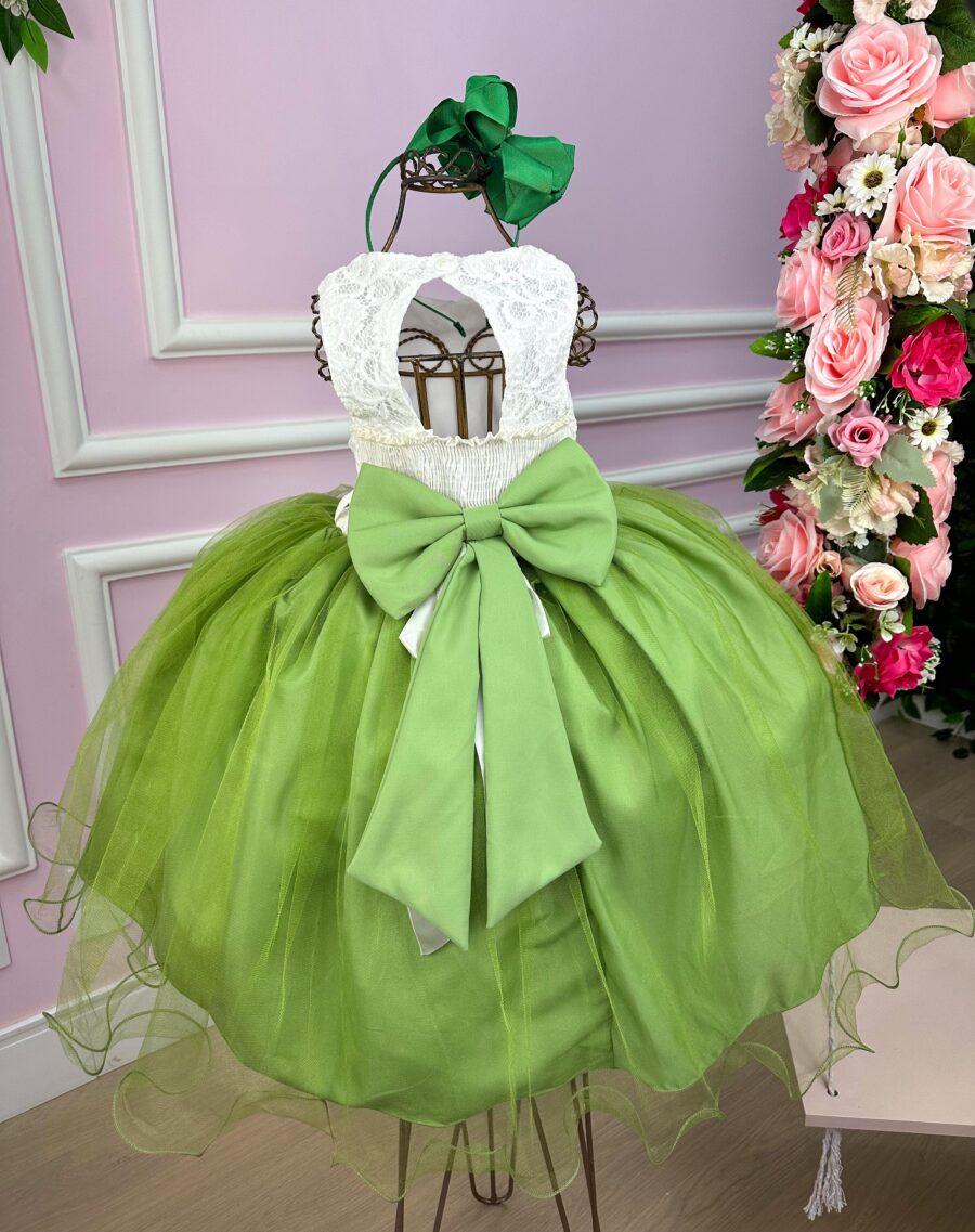 Vestido Juvenil Vila Lele Ivete Busto Off e Saia Verde