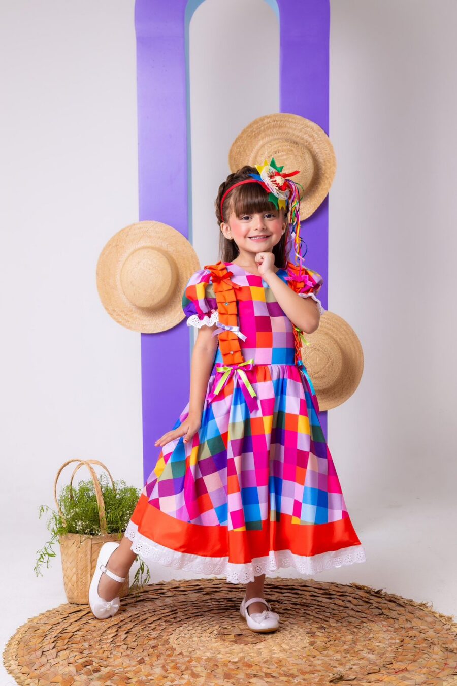 Vestido Junino Infantil Marie Arraiá do Sertão Laranja