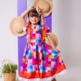 Vestido Junino Infantil Marie Arraiá do Sertão Laranja