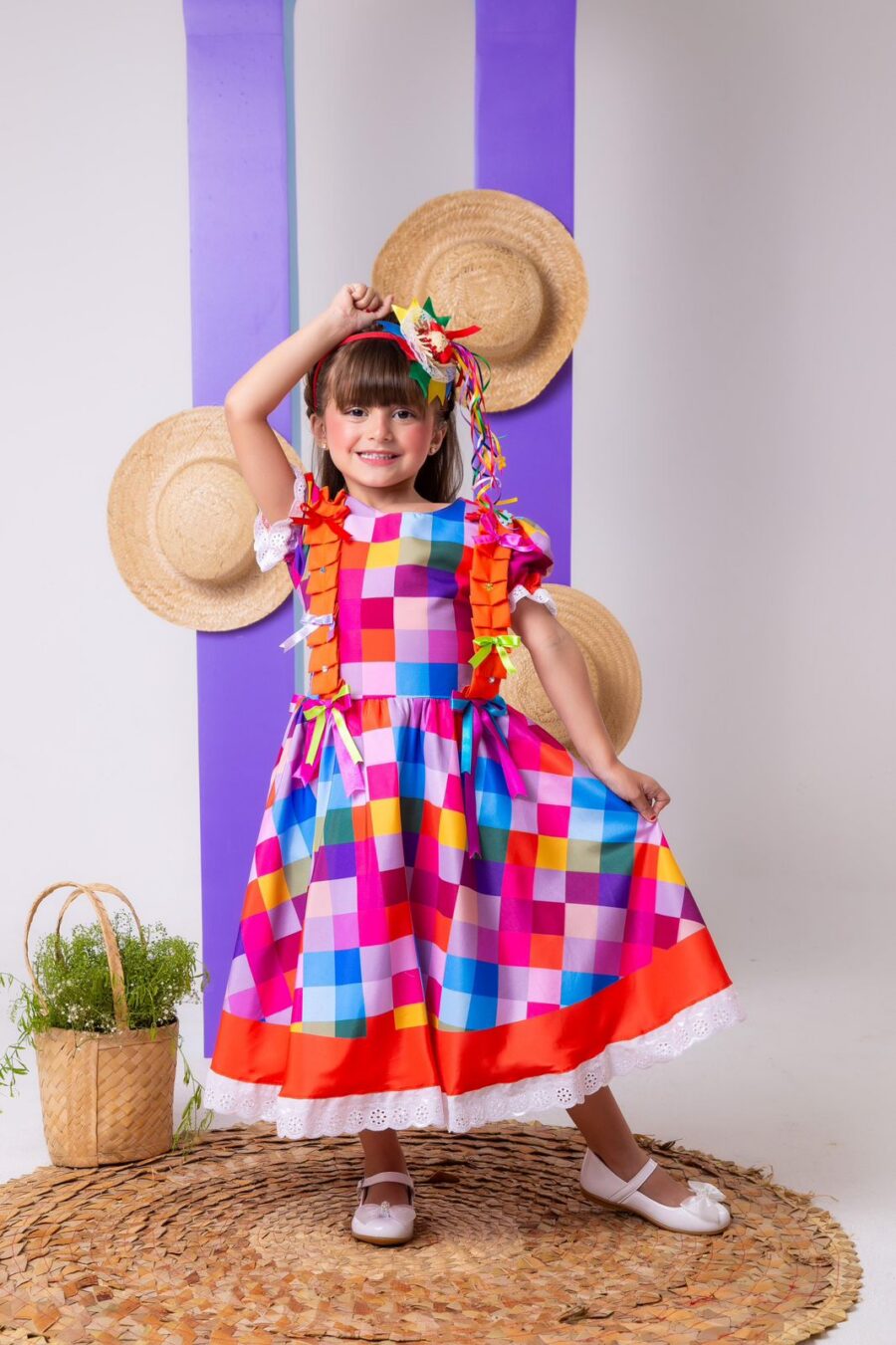 Vestido Junino Infantil Marie Arraiá do Sertão Laranja