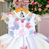 Vestido Marie Branco Jardim Encantado Borboletas Coloridas