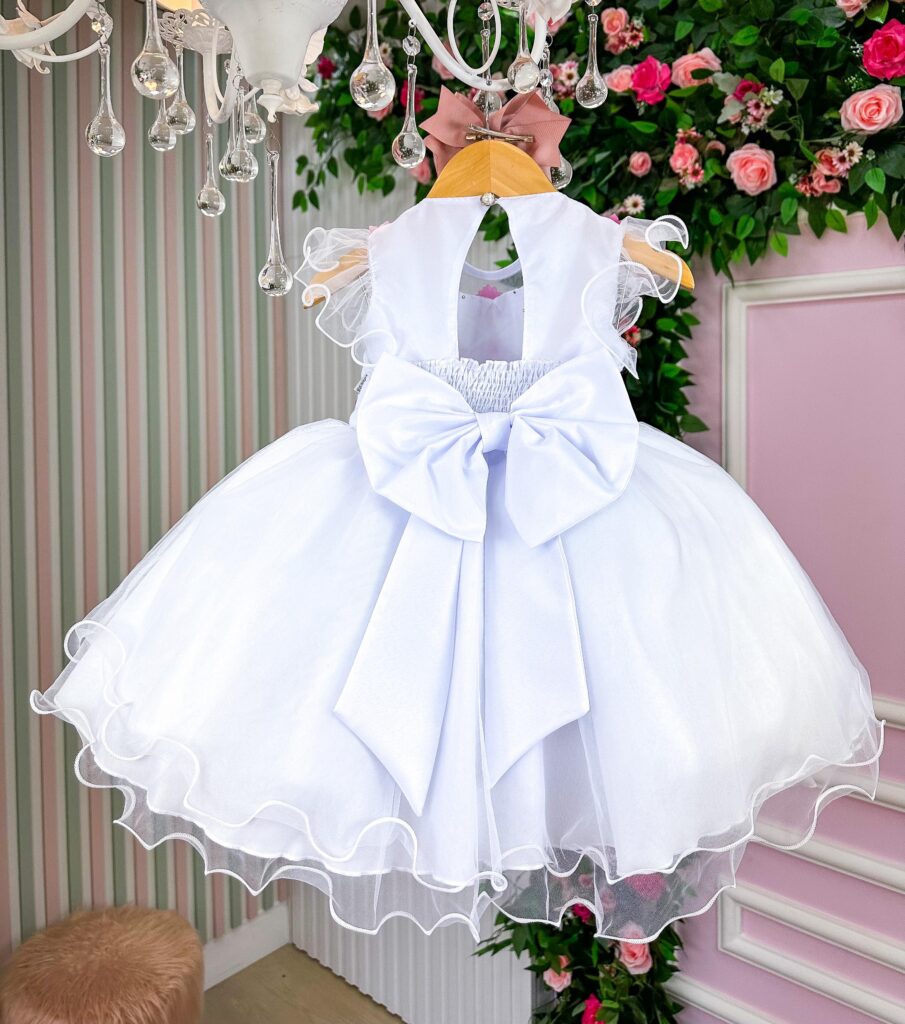 Vestido Marie Branco Jardim Encantado Borboletas Coloridas