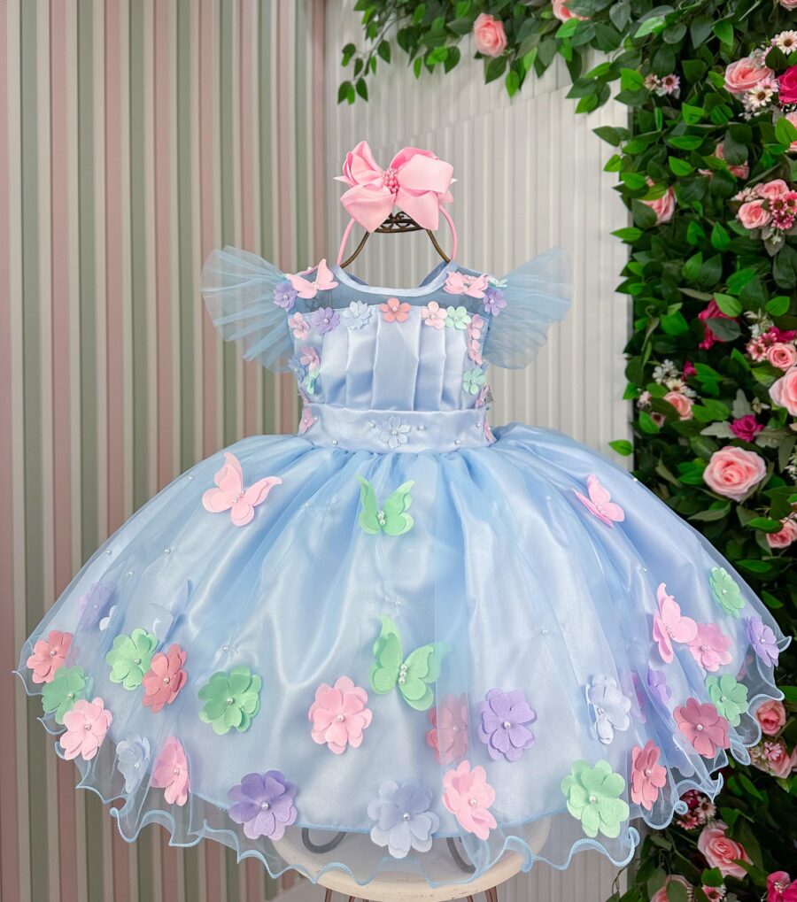 Vestido Infantil Marie Isis Jardim Encantado Azul