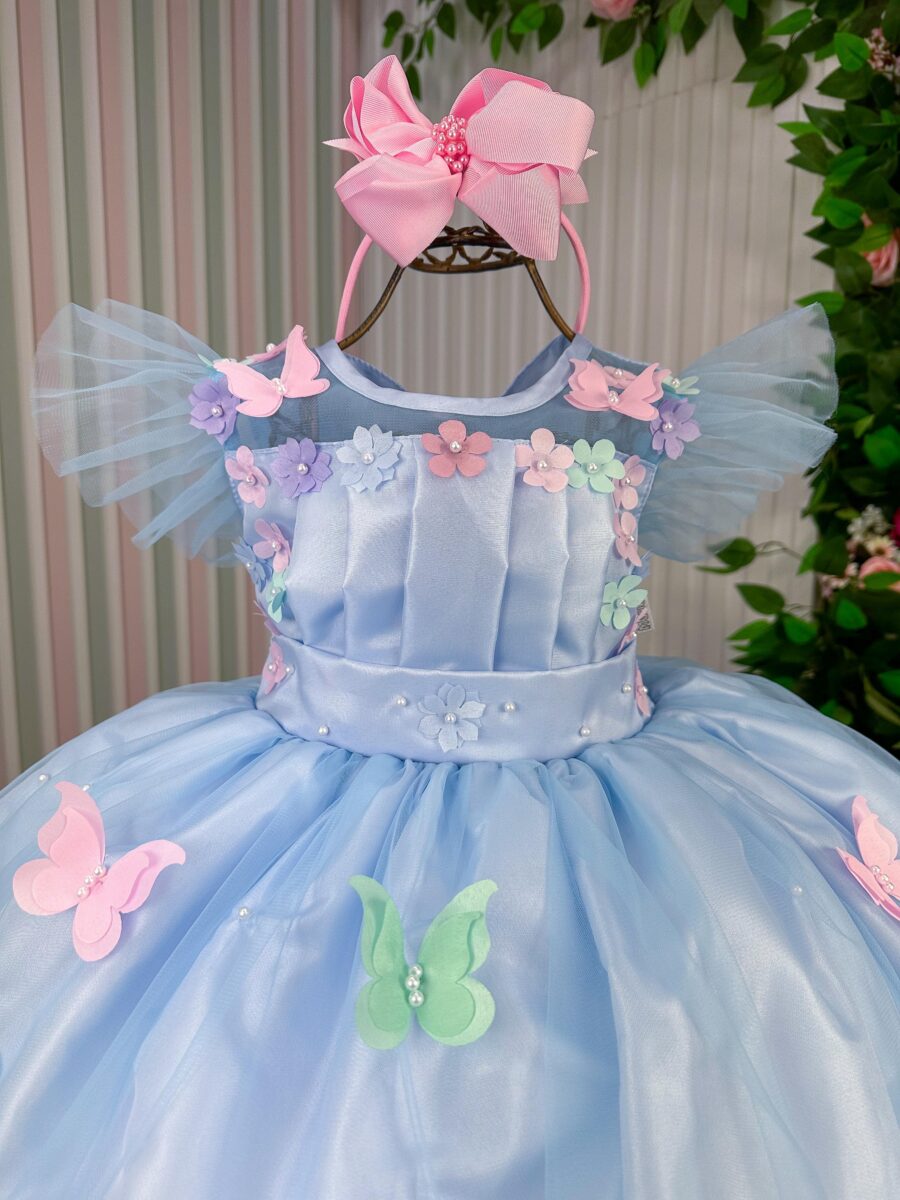 Vestido Infantil Marie Isis Jardim Encantado Azul