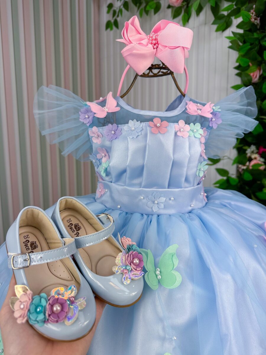 Vestido Infantil Marie Isis Jardim Encantado Azul