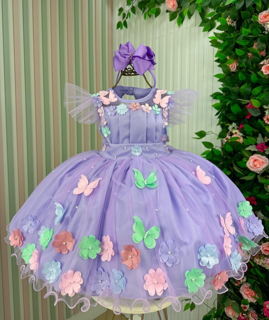 Vestido Infantil Marie Isis Jardim Encantado Lilás