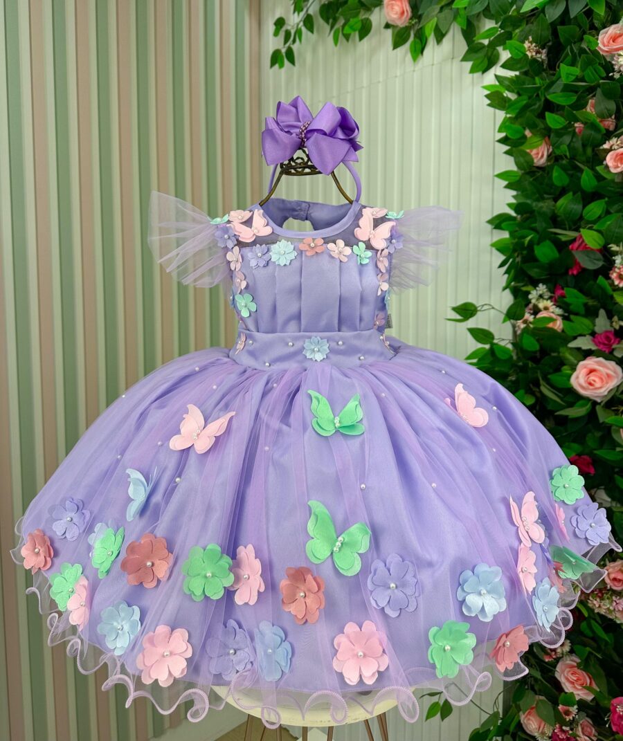 Vestido Infantil Marie Isis Jardim Encantado Lilás