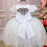Vestido Menina Bonita Branco Borboletas Peito Tule