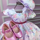 Vestido Infantil Miss Cherry Lilás Borboletas com Chapéu