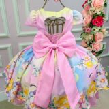 Vestido Infantil Unicórnio Mimadine Colorido Arco-Íris Laço
