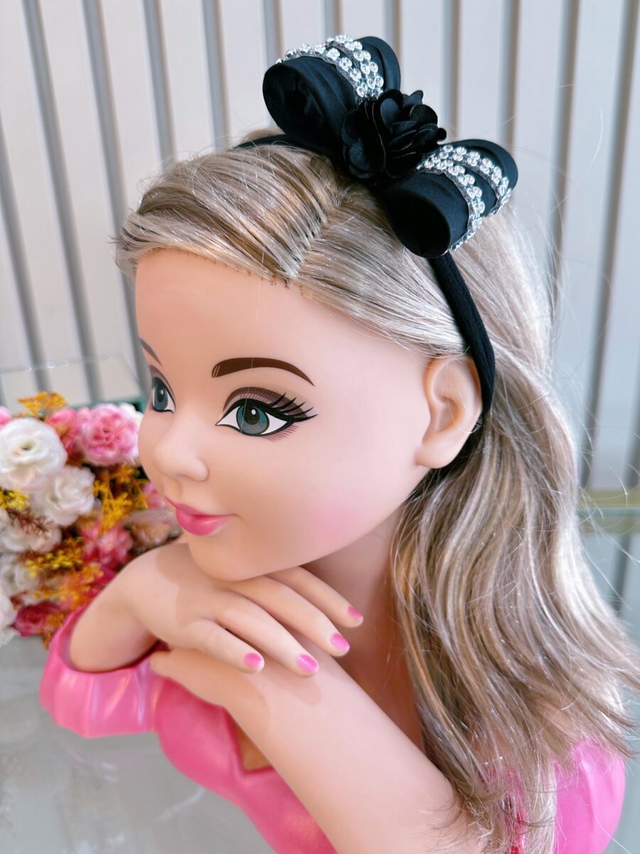 Faixinha de Cabelo Bebê com Laço Florzinha e Strass