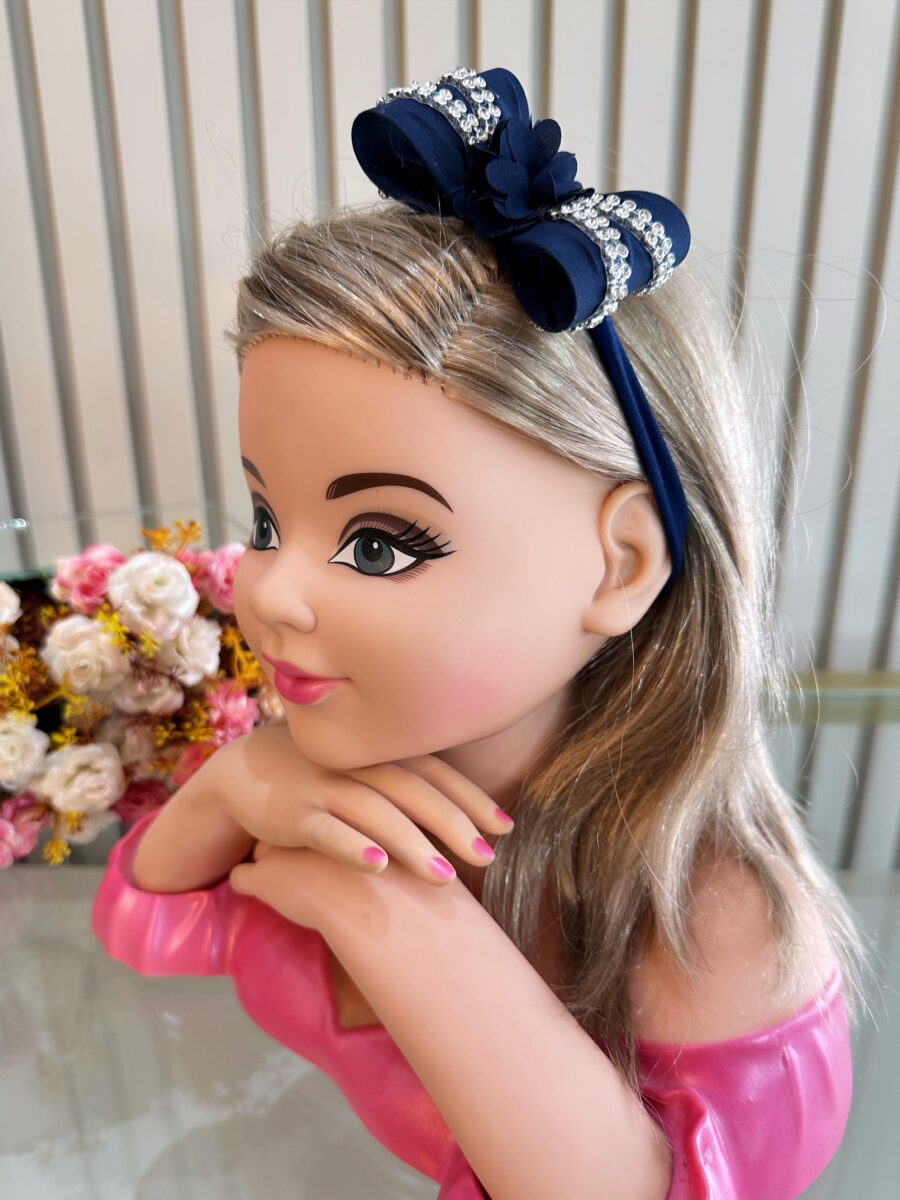 Faixinha de Cabelo Bebê com Laço Florzinha e Strass