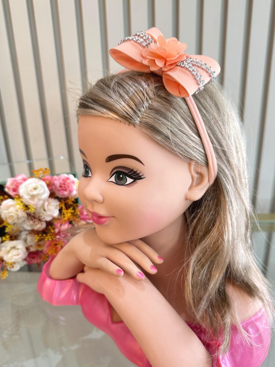 Faixinha de Cabelo Bebê com Laço Florzinha e Strass