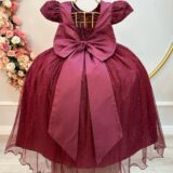 Vestido Infantil Longo Marsala com Renda Dama de Honra