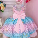 Vestido Infantil Tie Dye Sereia Princesa Rosa Claro