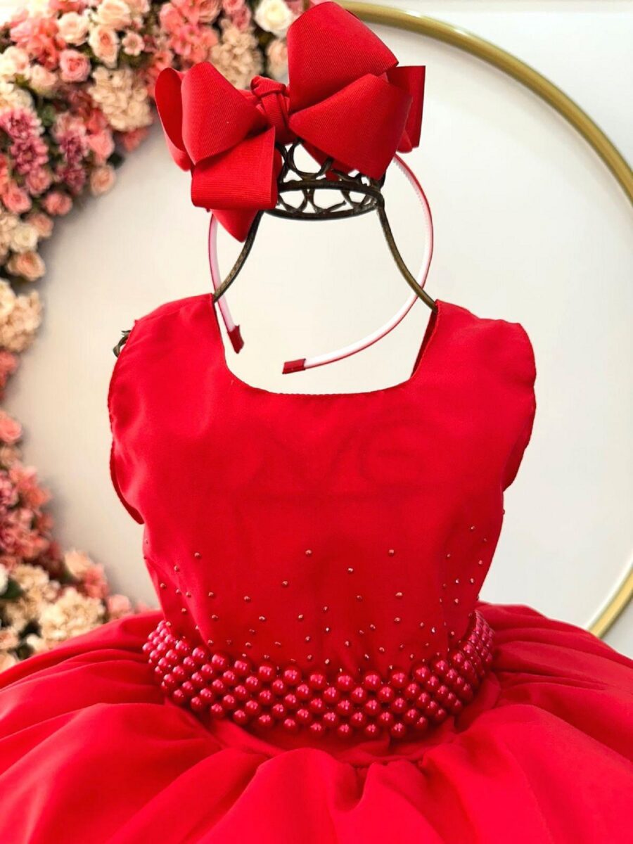 Vestido Infantil Vermelho com Strass Festa Daminha