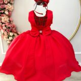 Vestido Infantil Vermelho com Strass Festa Daminha