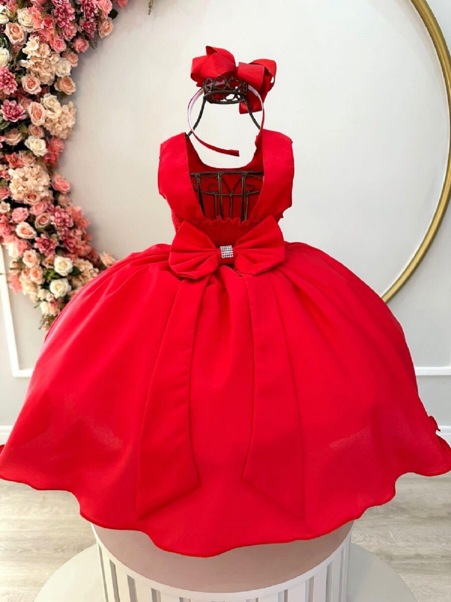Vestido Infantil Vermelho com Strass Festa Daminha