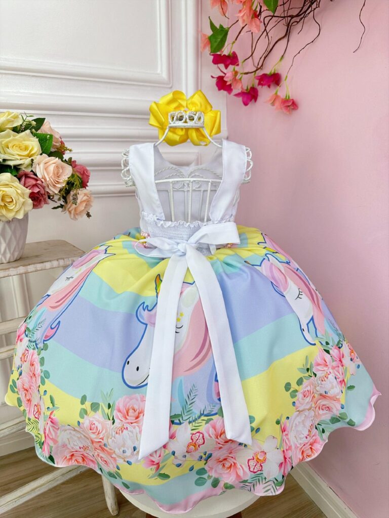Vestido Infantil Unicórnio Festa de Aniversário