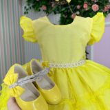 Vestido Infantil Belinda Ysa Kids Amarelo com Laço de Cabelo