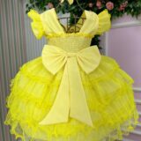 Vestido Infantil Belinda Ysa Kids Amarelo com Laço de Cabelo