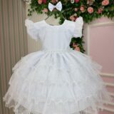 Vestido Infantil Belinda Ysa Kids Branco com Laço de Cabelo
