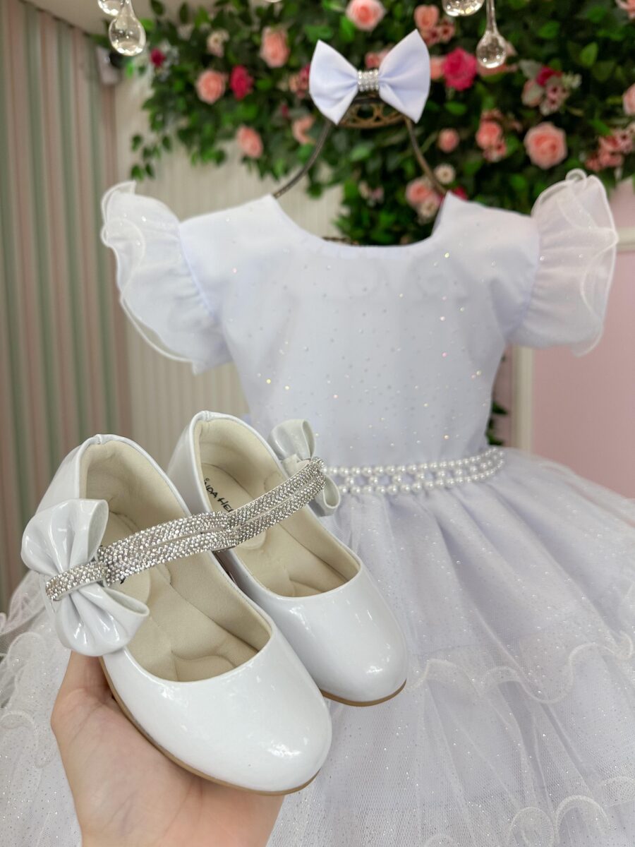 Vestido Infantil Belinda Ysa Kids Branco com Laço de Cabelo