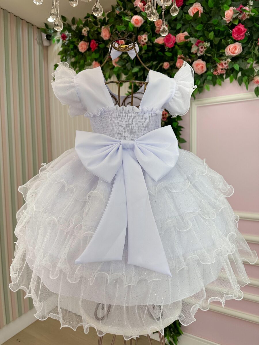 Vestido Infantil Belinda Ysa Kids Branco com Laço de Cabelo